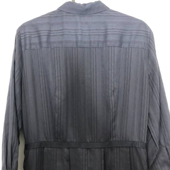ATM Shirt Dress Pockets Pleated Stripe Button Navy Midi Knee Length Small - Picture 5 of 10